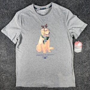 Chaps Men Graphic T Shirt M Medium Grey‎ Golden Retriever Christmas Dog Print